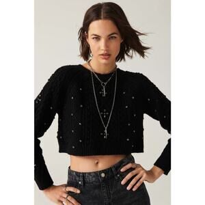 Ba&sh Otella Crystal Embellished Mixed Stitch Crop Wool Sweater XS